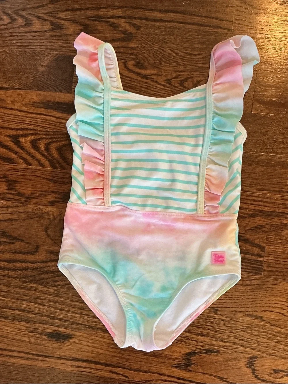Ruffle Butts Girls -Sz 4T- Pastel Tie-Dye & Stripe Ruffle One-Piece Swimsuit
